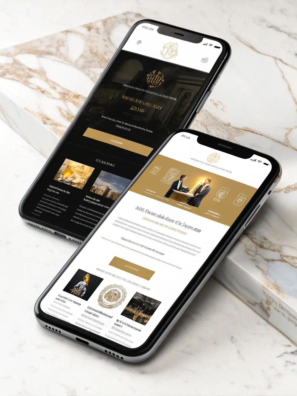 A sleek, modern website homepage in black and gold with luxurious typography and elegant layout, representing Dracon AI's Luxury Website Design service.