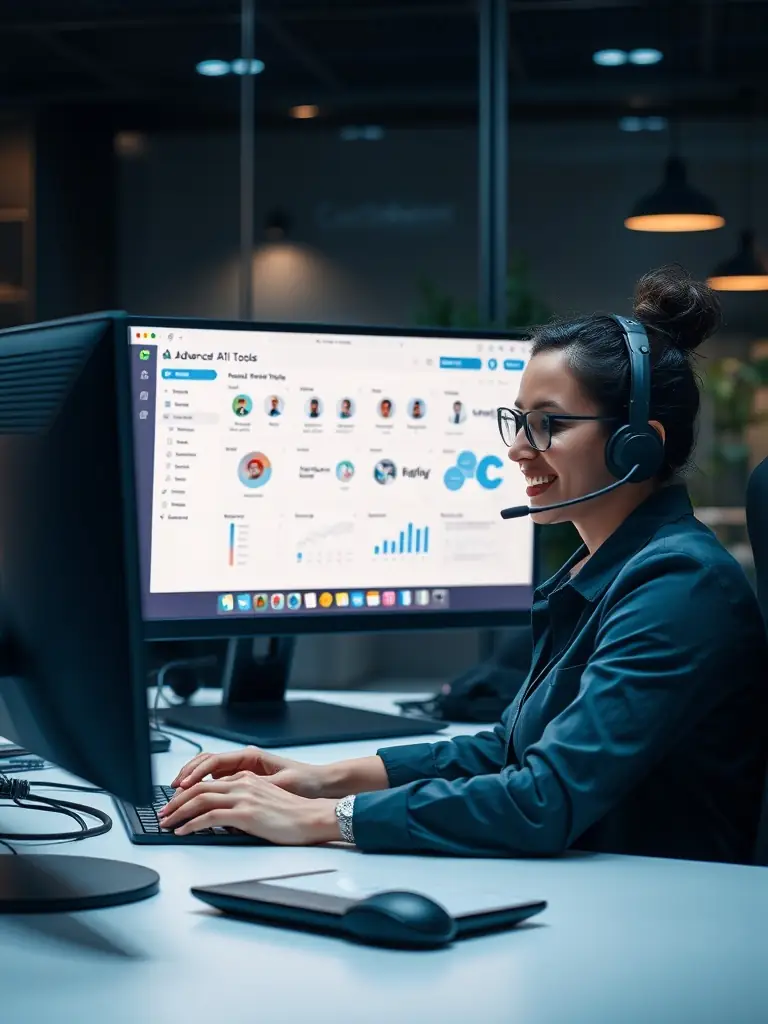 A graphic depicting a customer service agent handing off a conversation to a chatbot, with a seamless transition and happy customers, illustrating improved customer support on Dracon.